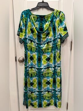 Alfani Teal, Lime & White Cowl Neck Printed Dress